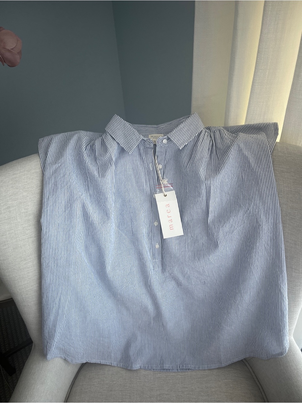 NWT Marea by Liz Joy Blue Seersucker Striped Diane Top Medium